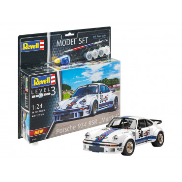 KIT PARA MONTAR REVELL MODEL SET CARRO PORSCHE 934 RSR MARTINI 1/24 104 PEÇAS COMPLETO COM TINTAS COLA E PINCEL REV 67685